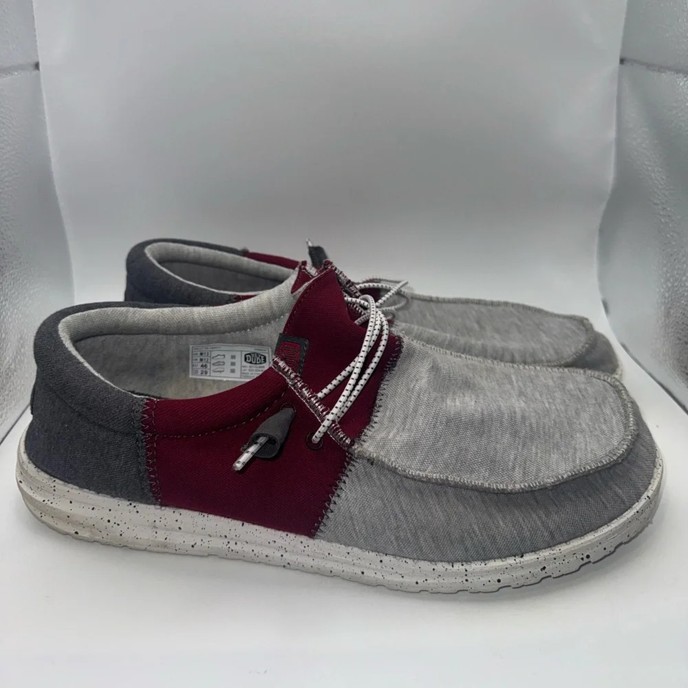 Hey Dude Gray and Burgundy Loafers. Size 13